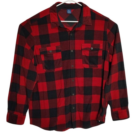George Mens 3XL Red and Black Buffalo Plaid Long Sleeve Button-Up Shirt - Picture 1 of 11
